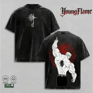 Retro Anime Washed T-Shirt, Unisex Mineral Anime & Comic T-Shirt, Heavyweight Washed Pure Cotton T-Shirt, Double-sided Washed Print, Perfect Gift for Anime Fans, Loose-fitting Streetwear Crew Neck Shirt for Anime Lovers graphic tee vintage clothing