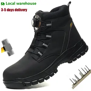 Men Rotary Buckle Safety Work Shoes Outdoor work Safety Boots Fashion Lightweight Comfort Work Sneakers Anti-puncture Indestructible Shoes
