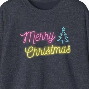 Merry Christmas Neon Sign Sweatshirt, Fun Holiday Xmas Jumper, Great Gift Idea for All Ages, Festive Crewneck Pullover, Winter Season Shirt