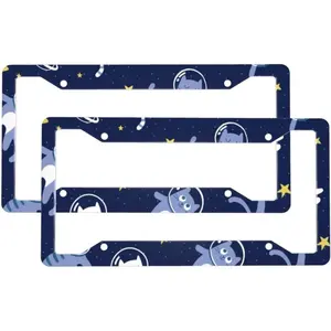 2 Sets Astronaut Cat Premium License Plate Holder - Car Truck SUV Front and Rear Bracket for Enhanced Night Vision 4 Holes License Plate Frame Car Accessories
