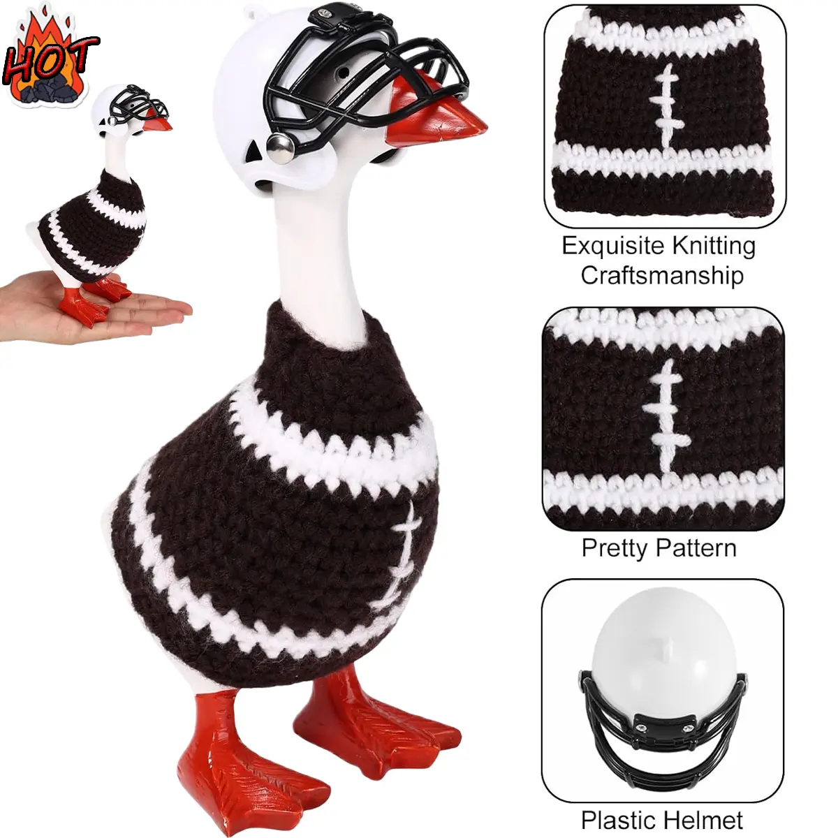 7 Inch Rugby Desk Goose Outfit Mini Porch Goose Knitted Clothes and Helmet Sport Costume for Magnetic Goose Key Holder Cute Home Decor Perfect Housewarming Gift