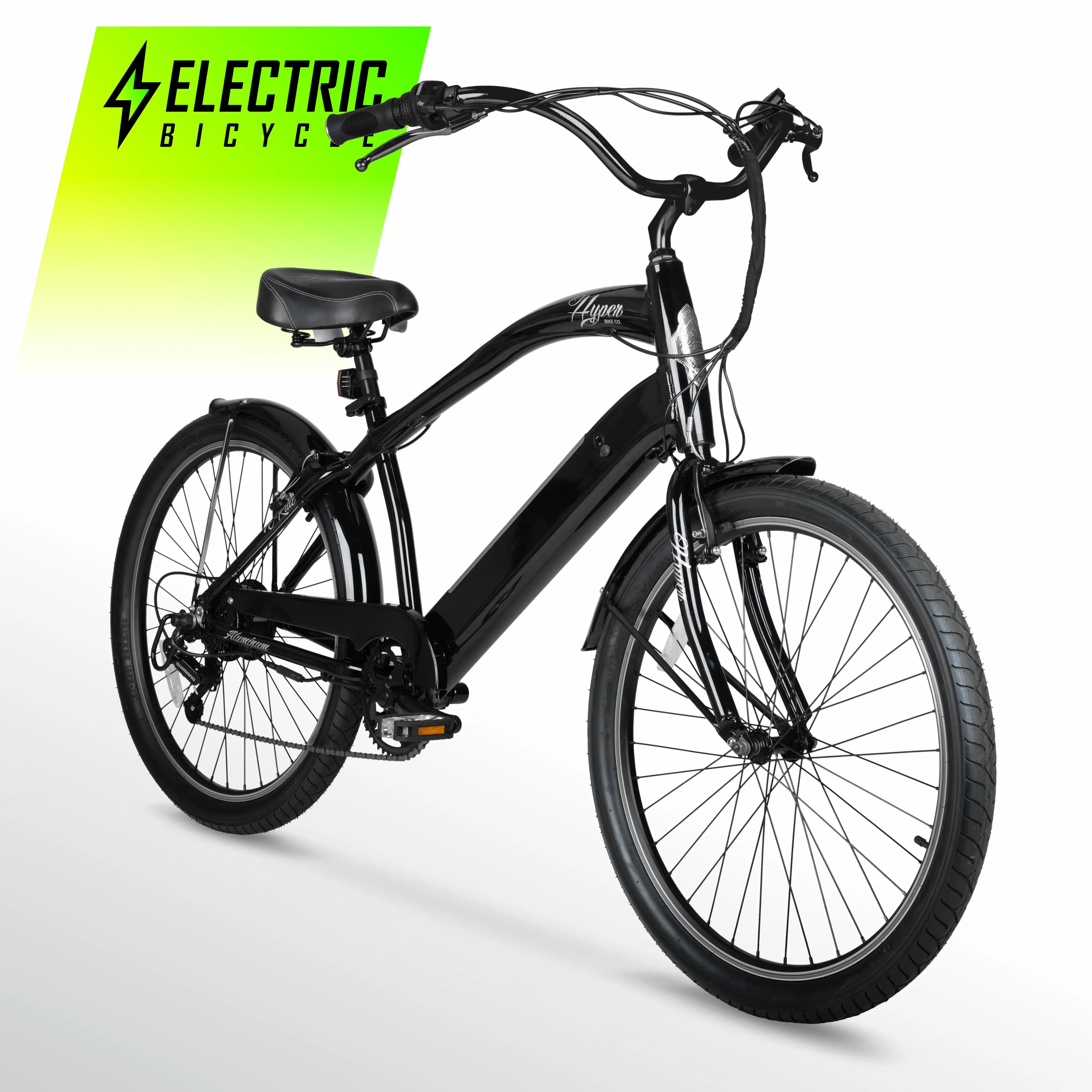 Hyper Bicycles 26" 36V Men's Electric Cruiser E-Bike with Pedal-Assist, 250W Motor, Black