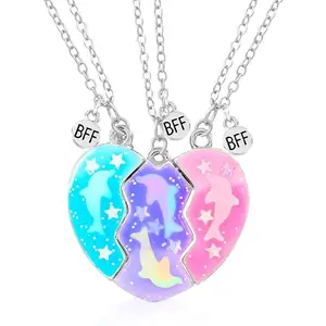 DearYou Studio B Friendship Necklace for 2/3 Best Friend Necklace Heart Pendant Matching BFF Necklaces for 3 Best Friend Birthday Gifts
