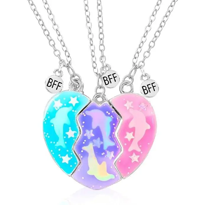 DearYou Studio B Best Friend Necklace for Women, Colorful Crystal Heart Pendant Friendship Jewelry Gift, Matching BFF Necklace for Birthday, Christmas Gift