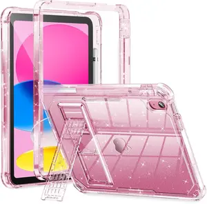 INFILAND Kids Case for iPad A16 11 inch 11th Generation,iPad 10th Generation Case 10.9 Inch, Heavy Duty Shockproof Protective Cover with Stand, Glitter Clear Cute Shell for Girls, Women, Pink