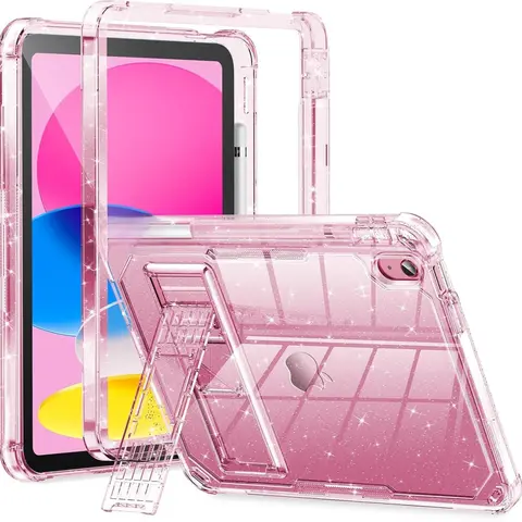INFILAND Heavy Duty Dual-Layer Protective Tablet Case for Women - Feminine Crystal Glitter Pink Shell, Adjustable Kickstand Holder, Scratch Protection, for 11in 11th Gen iPad A16/10th Gen 10.9in iPad (Landscape Accessory)