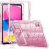 INFILAND Heavy Duty Dual-Layer Protective Tablet Case for Women - Feminine Crystal Glitter Pink Shell, Adjustable Kickstand Holder, Scratch Protection, for 11in 11th Gen iPad A16/10th Gen 10.9in iPad (Landscape Accessory)