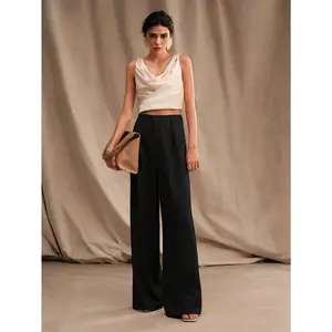 Anewsta Women's Plain Simple Daily Straight High-Waisted Pants