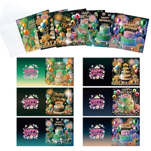 6 Pcs Diamond Art Painting Greeting Card Kits, DIY Birthday Cake Pattern Handmade Sparkling Diamond Greeting Cards With Envelopes, For Holidays Celebrations Birthday Gift