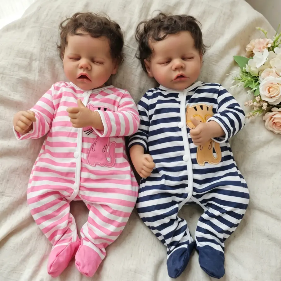 Reborn Kiss-46cm/18inch reborn dolls Twin Mixed Race Sleeping Soft Vinyl Realistic-Adorable Baby toddler Doll look Real Life Lifelike Baby Dolls Cuddling, roleplay and Gift Giving,Realistic Poseable Newborn Baby Dolls love ,Collection