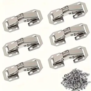 46-Piece Steel Hinge Set with 6 Hinges and 40 Flat Head Screws, No Drilling Required, Ideal for Frameless Cabinets