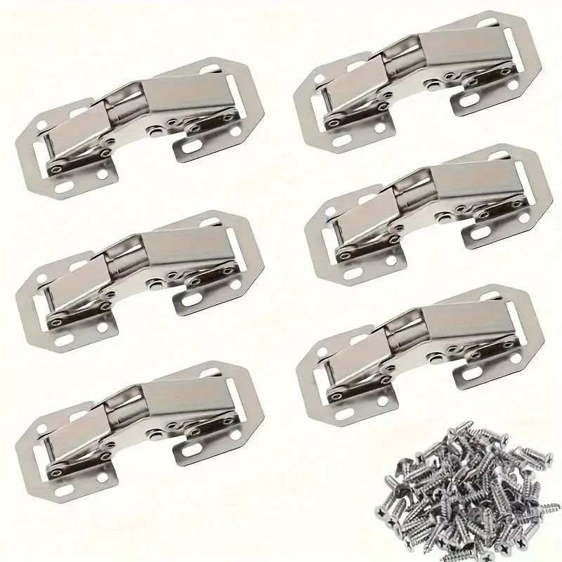 46-Piece Heavy Duty Steel Hinge Set Door Hardware with 6 Hinges and 40 Flat Head Screws, No Drilling Required, Ideal for Frameless Cabinets