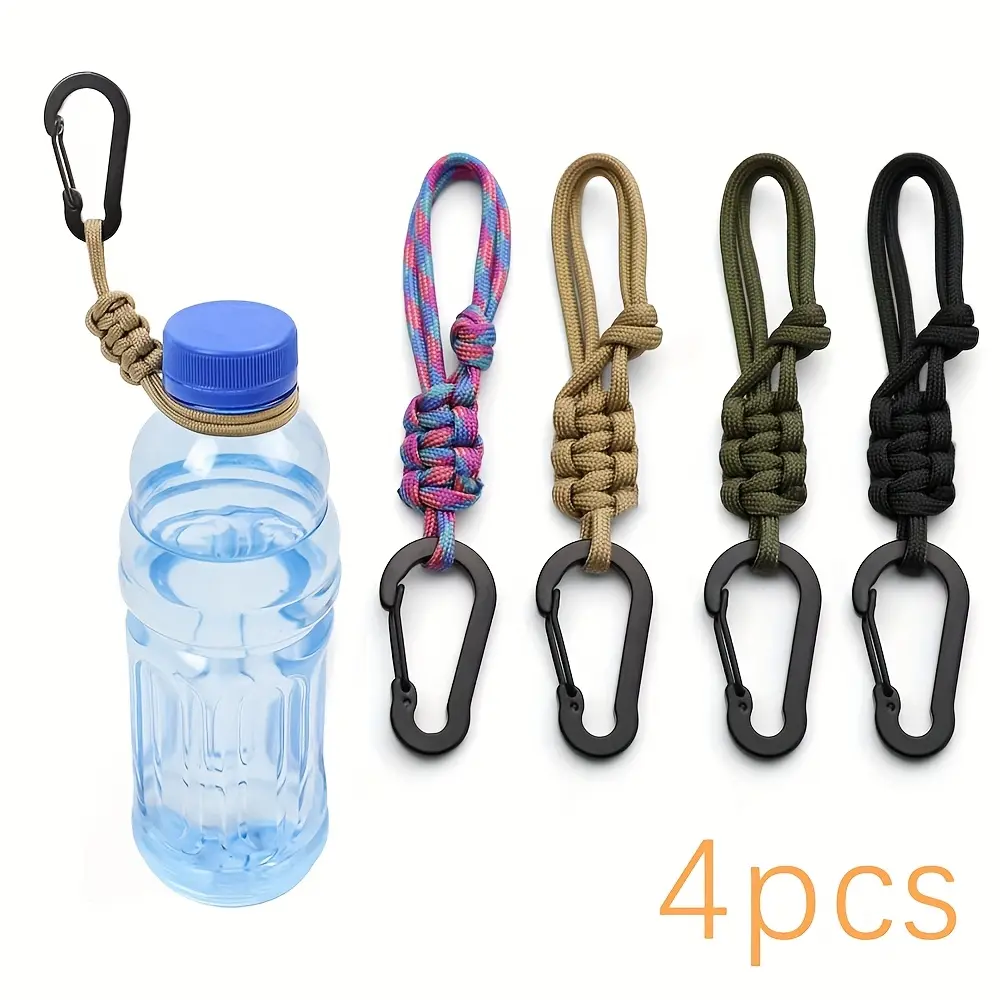 4pcs Pack Hand-Woven Adjustable Multi-Functional Water Bottle & Hat Hanger Clips - Keychain Suitable for Outdoor,, Gym, Travel - Heavy-Duty Suitable for Water Bottles, Hats, Caps, Mineral Water Containers，Sports Outdoor Bags