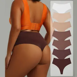 Charm Studio 7PCS Sexy Women G-String Underwear Female Solid Lingerie Seamless  Panties High Waist Underpants Nylon Ladies Bikini Plus Size Womenswear Light Bridal  Mix Color_Beige Basic Minimalist