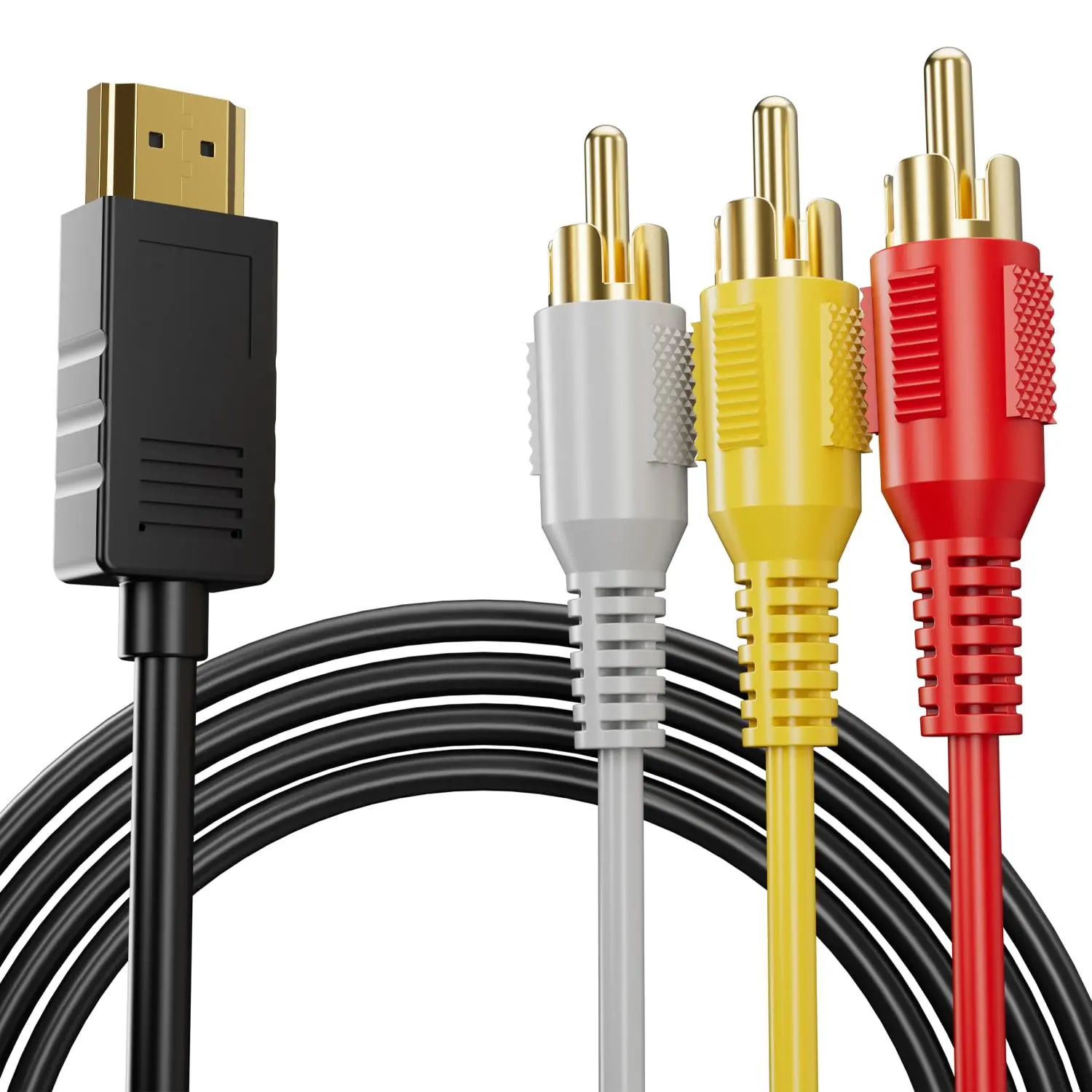 HDMI to RCA Converter Cable (with Chip) - 1080P HD HDMI to Composite Video + Audio Output 5ft (1.5m) - for Older TVs/Projectors/DVD Players/PCs/Laptops