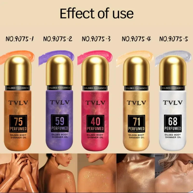 Body Glitter Oil Body Shimmer Glow Waterproof Long-Lasting Moisturizing Gloss, Face and Body Liquid Highlighter, Scented Nourishing Formula, Stage Makeup Party Festival