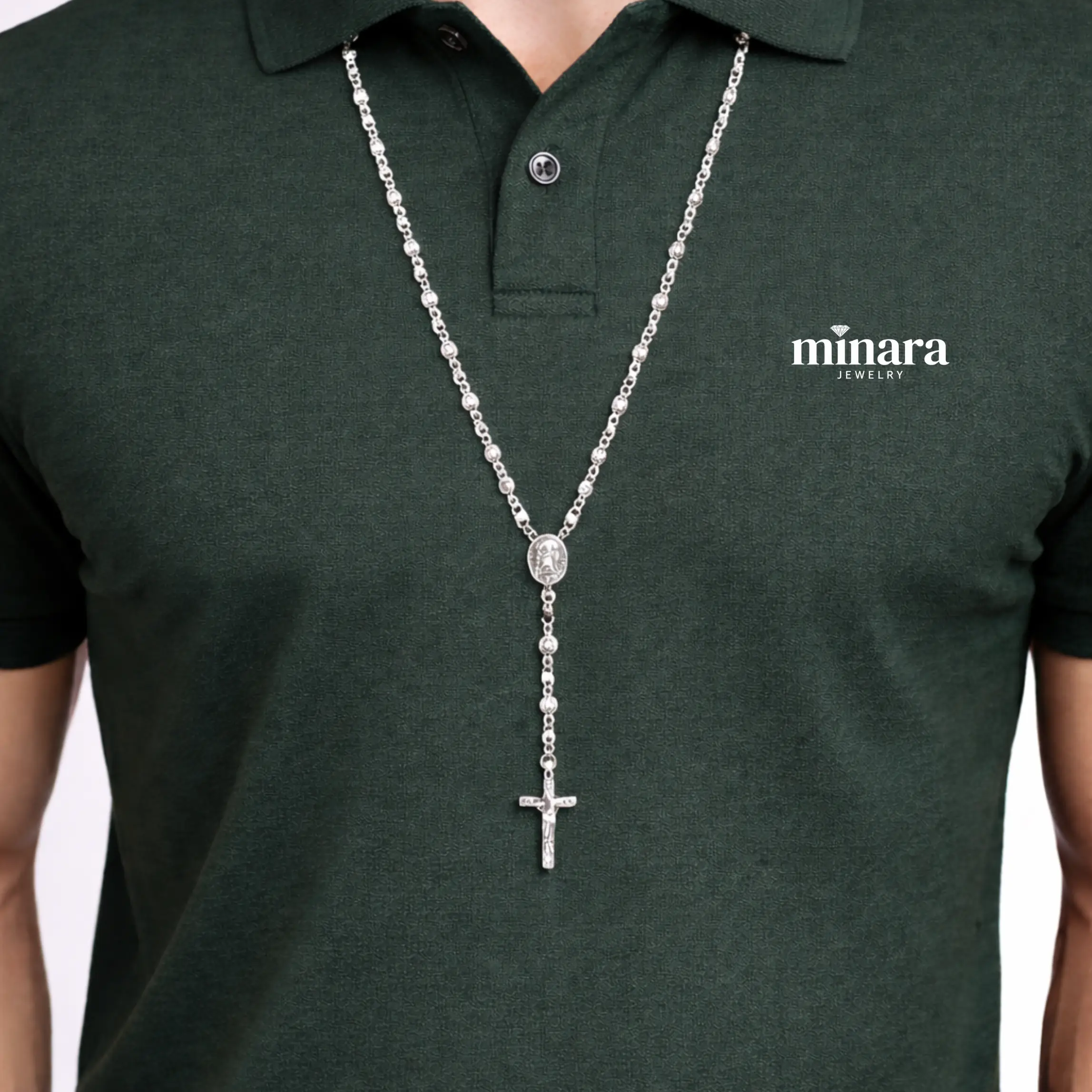 MINARA 950 Silver Rosario 27'' Sin Broche - Long 27-inch rosary, without a clasp.