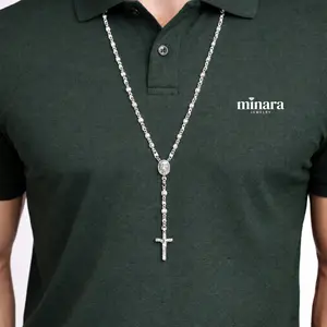 MINARA 950 Silver Rosario 27'' Sin Broche - Long 27-inch rosary, without a clasp.