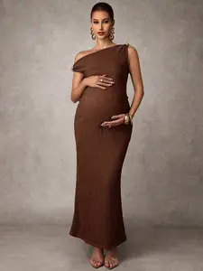 LAFERLIN Monochrome Asymmetrical Collar Metal Buckle Pregnancy Frock Summer Vacation Outfit Mob Wife Trend