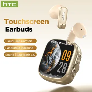HTC NE72 Bluetooth 6.0 Earbuds Touchscreen Flip Cover LED Display High Fidelity Waterproof Wireless Earphones | Suitable for Office Sports Gaming and TikTok Streaming | Built-in Smart Gesture Control & Microphone | 40H Long Battery Life Earbuds