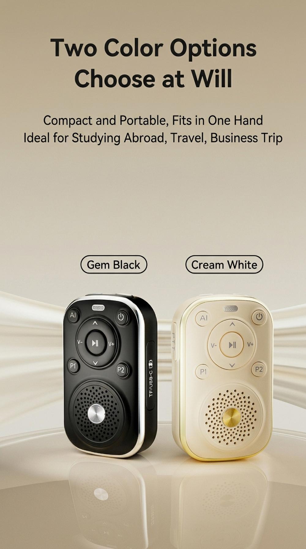 HYUNDAI VA18 8-in-1 Smart AI Translator Speaker, Support Translation, SOS Emergency Assistance, Global Intercom, Anti-Lost Alert, AI Assistant, Radar Detection & Vibration Alert, Portable Audio Device for Travel, Compatible with Android & iOS