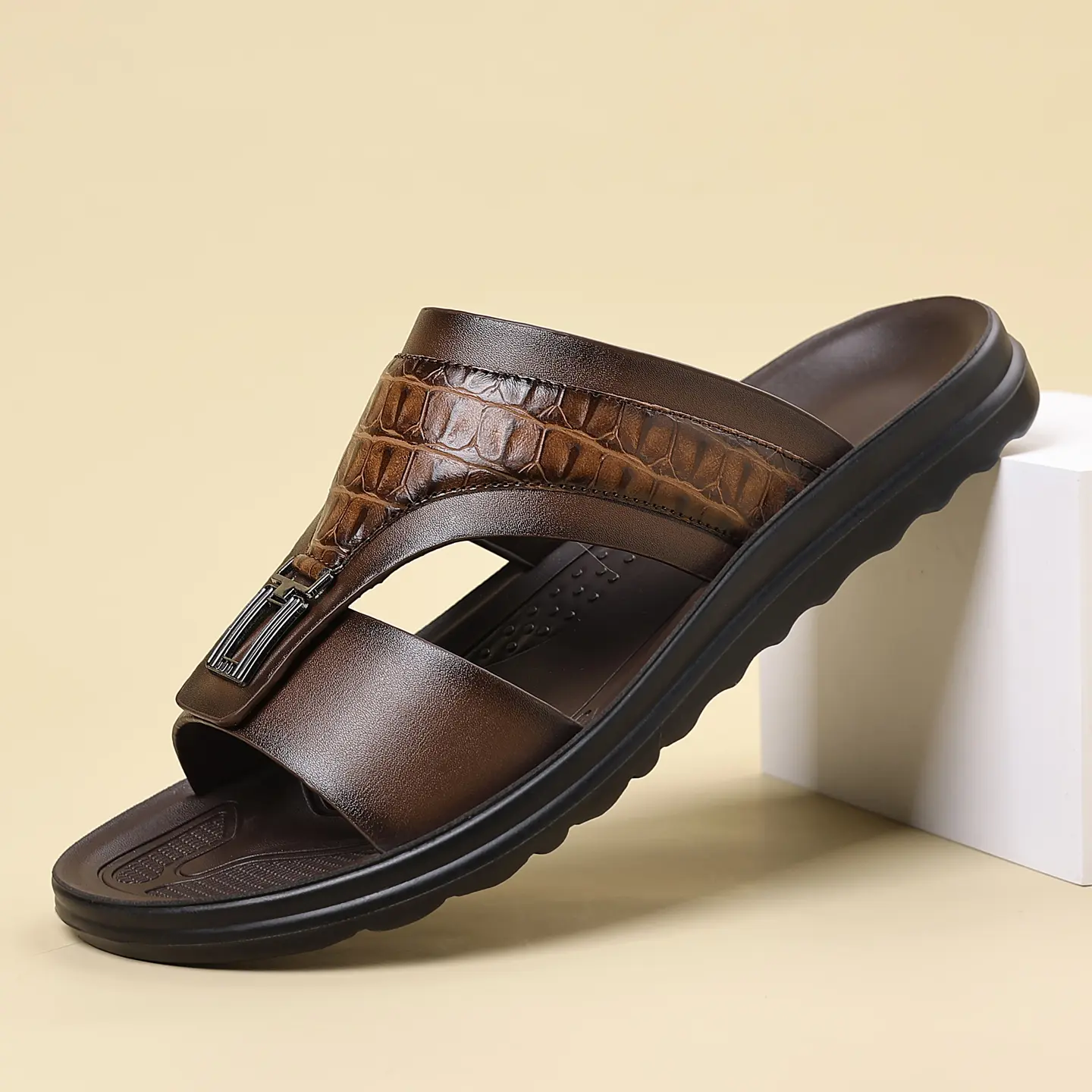 Men’s Summer Non-Slip Outdoor Slide Sandals - Casual Business Footwear, Walking Shoes Brown