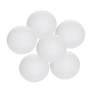 12" White Hanging Paper Lanterns - 6 Pc.