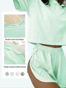 2-Piece Set Striped Casual Loose Soft Knit Long Sleeve Top & Side Split Shorts, Halloween Cartoon Cute Design, All Seasons Wear，co-ord sets for women，loungewear set，winter co ord set，Pj sets for women，lounge set for women, Outfit