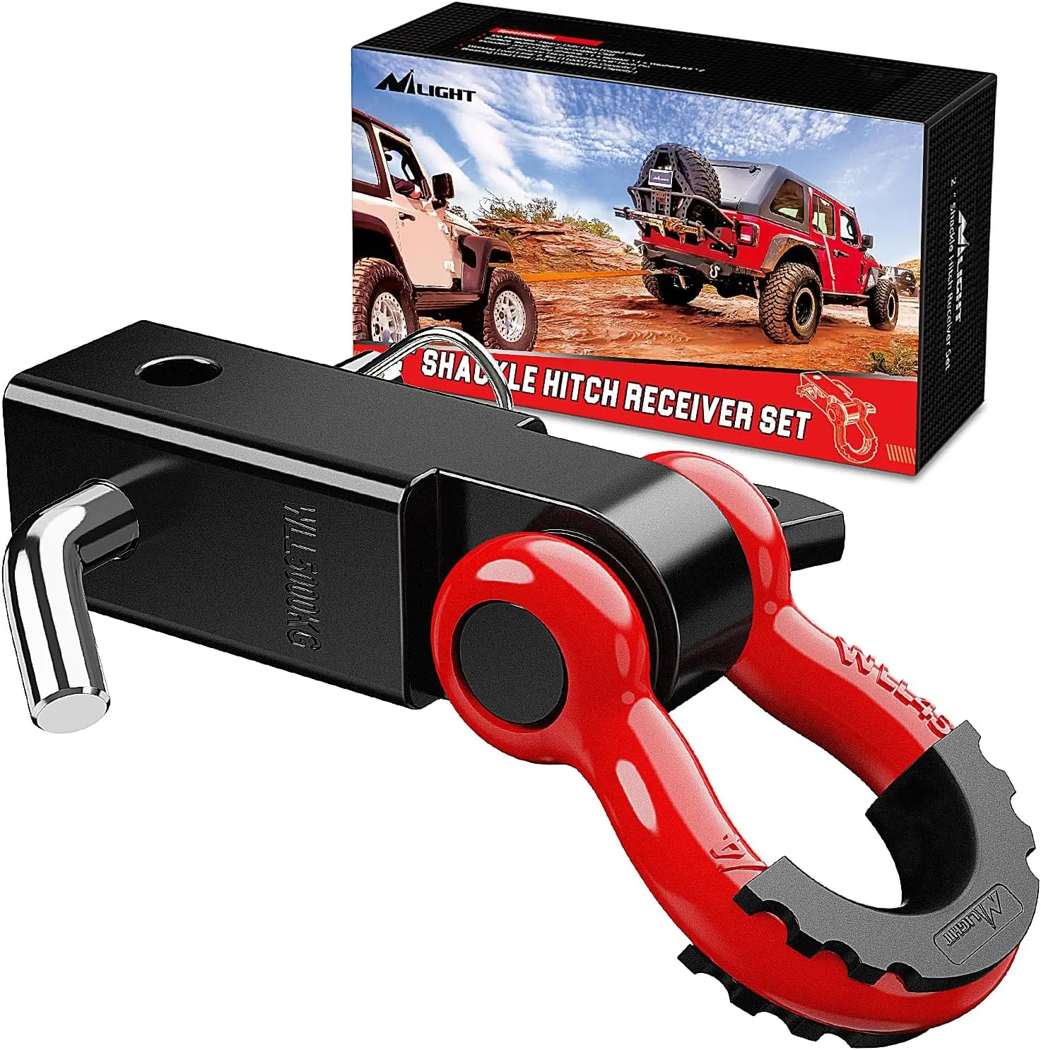 Nilight 2-Inch Drop Forged Shackle Hitch Receiver Kit, 45000 LBs Breaking Strength, 3/4-Inch Dual-Hole D-Ring Shackle with Trailer Hitch Pin, Powder Coated, Flexible Connections, Tow Anchor Points, Durable Truck Auto Part, Flexible Connection Options, Rec
