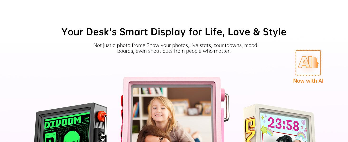 Divoom Times Frame 10.1in Pink Smart Desk Display - WiFi Digital Photo Frame with Transparent IPS Screen, 64GB Storage, Adjustable Color Changing RGB Ambient Light, Pixel Art, Remote Photo Sharing, Modern Decor for Cool Room Decor BackToSchool, Colorful,,