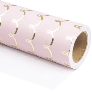 Metallic Foil Birthday Cake Gift Wrap Paper, Theme Cake and Candle Pattern, DIY Craft Decor, 43.2cm X 500cm, Girls' Party Supplies