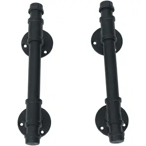 Industrial Pipe Barn Door Handle and Pulls Rustic Exterior Interior Door Pull Iron Front Sliding Gate Hardware Black 12in 2pcs