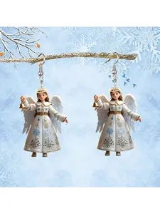 Doll Earrings, Flat Acrylic Creative Little Angel with Bell Earrings Dangles