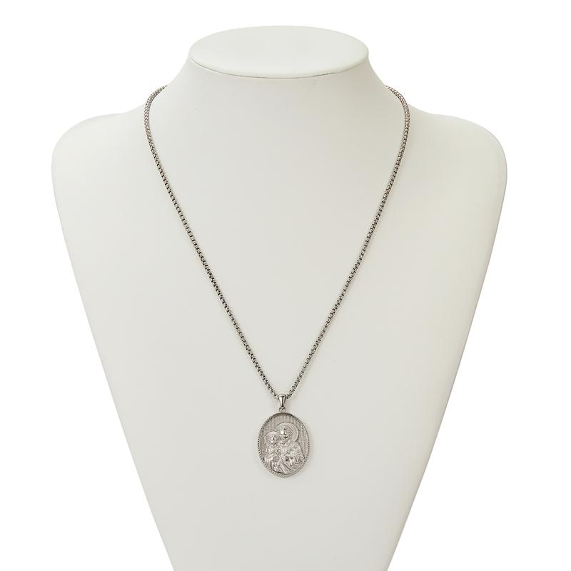 St. Joseph Holding Baby Jesus Pendant  Elegant Faith-Inspired Metal Necklace | Christian Jewelry Gift