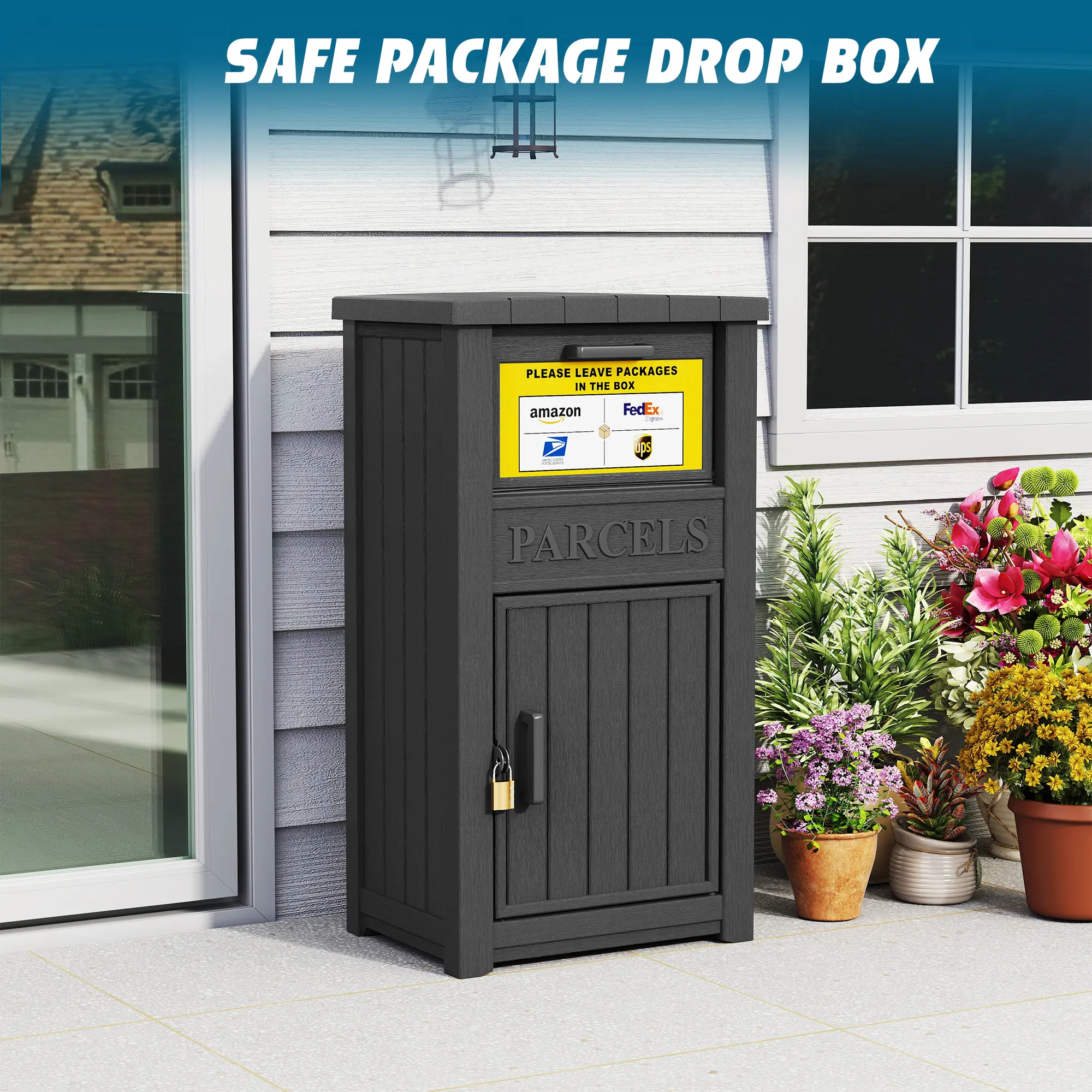 Heavy-Duty Weatherproof Lockable Package Delivery Box – Secure Outdoor Parcel Storage for UPS, FedEx, USPS,Summervibes