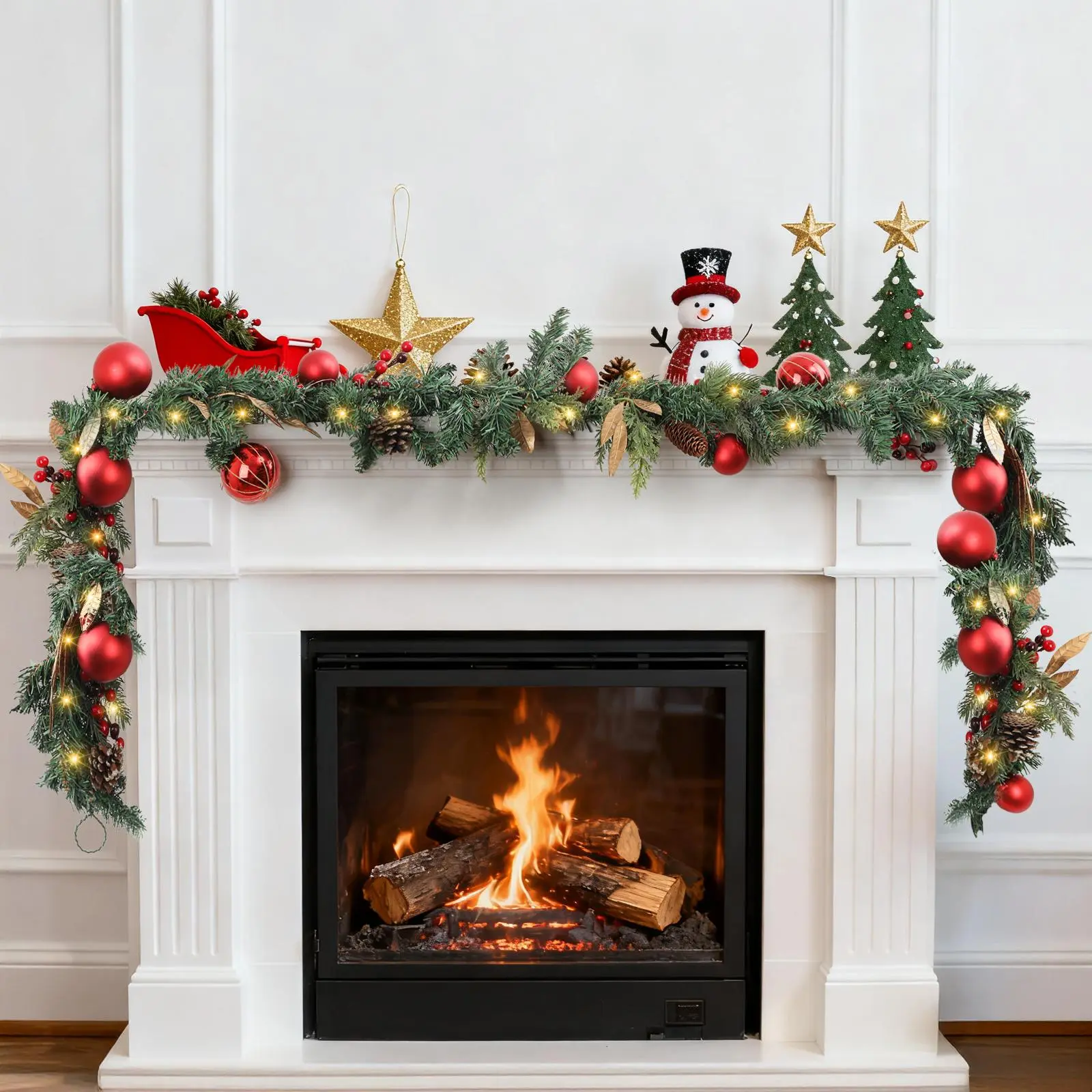 9ft Battery LED Christmas Garland - 100 Lights Shatterproof Indoor Outdoor