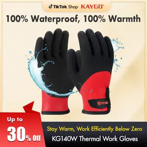 KAYGO KG140W Winter Waterproof Thermal Work Gloves for Men and Women, Full Latex Coating with Acrylic Insulated Liner, Ideal for Freezer and Cold Weather, Fine Crinkle Grip
