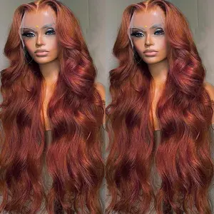 Bling Hair Dark Ginger Brown 13x6 Lace Front Wigs Human Hair Body Wave Frontal Wig 180% Density Reddish Brown Real Hair Wig 13x4 Transparent HD Lace Real Hair Wig Pre Plucked summerwins