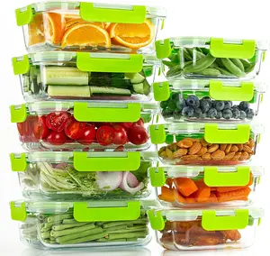 [LIMITED TIME DEAL] 10 Pack Glass Food Storage Containers with Lids Leakproof, Airtight Glass Meal Prep Containers For Lunch, On The Go, Leftover, Dishwasher Safe