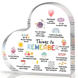 Acrylic Desktop Ornament, 1 Count Heart Shaped Positive Thinking Decorative Plaque, Desktop Decorative Ornament for Home Office School, Acrylic Desktop Decoration
