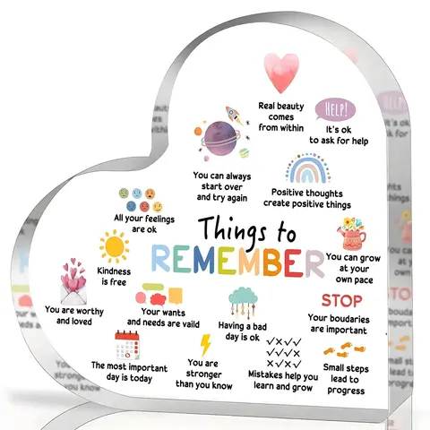 Acrylic Desktop Ornament, 1 Count Heart Shaped Positive Thinking Decorative Plaque, Desktop Decorative Ornament for Home Office School, Acrylic Desktop Decoration, Acrylic Plaque Sign, Home Decor Products