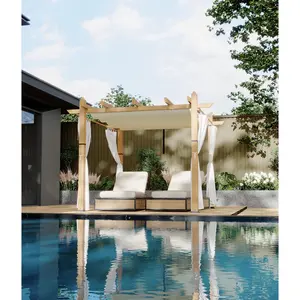 Heavy Duty 10x10 Ft Retractable Pergola, Weatherproof Aluminum Patio Pergola with Canopy and 4 Curtains, Waterproof Sun Shade for Garden Backyard Poolside, UV Resistant Easy Assembly
