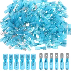 100PCS Insulated Heat Shrink Spade Connectors,Female/Male Quick Disconnect Wire Connector,16-14AWG Electrical Wire Crimp Terminals Kit