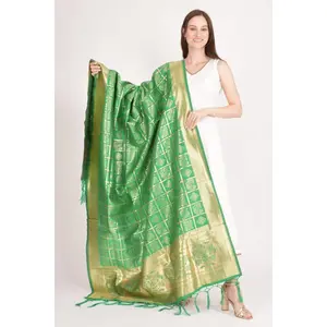 Green Organza Jacquard Dupatta With Hangings