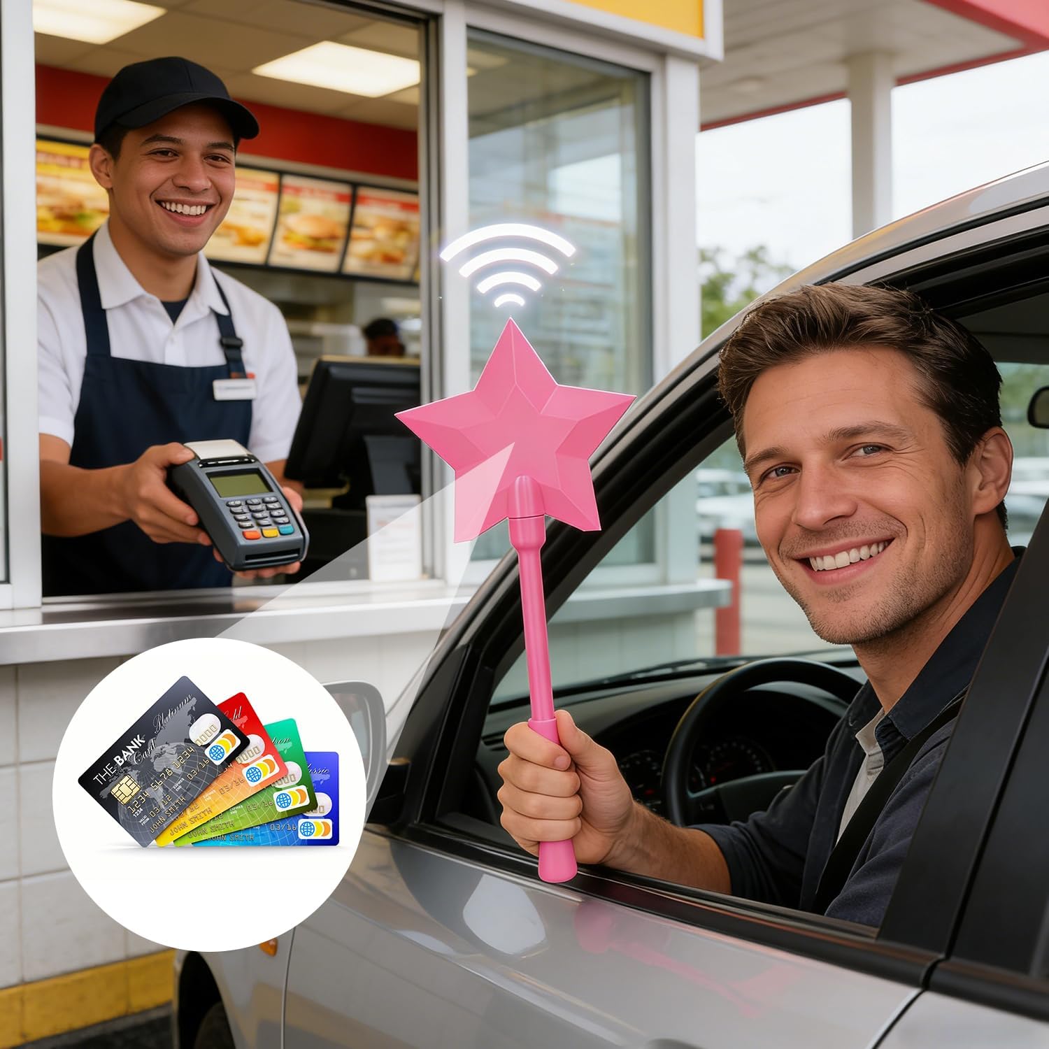 3D Printed Tap to Pay Credit Card Wand, Magic Wand with Telescoping Rod, Contactless Payment Tool for Credit Cards & Debit Card, Convenient Payment Accessory