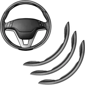 Amiss 3pcs Carbon Fiber Anti-Skid Steering Wheel Cover, Waterproof & Segmented Butterfly Design, Universal 99% Vehicle Wheel Cover Protector, Car Interior Accessories (Black-3pcs)
