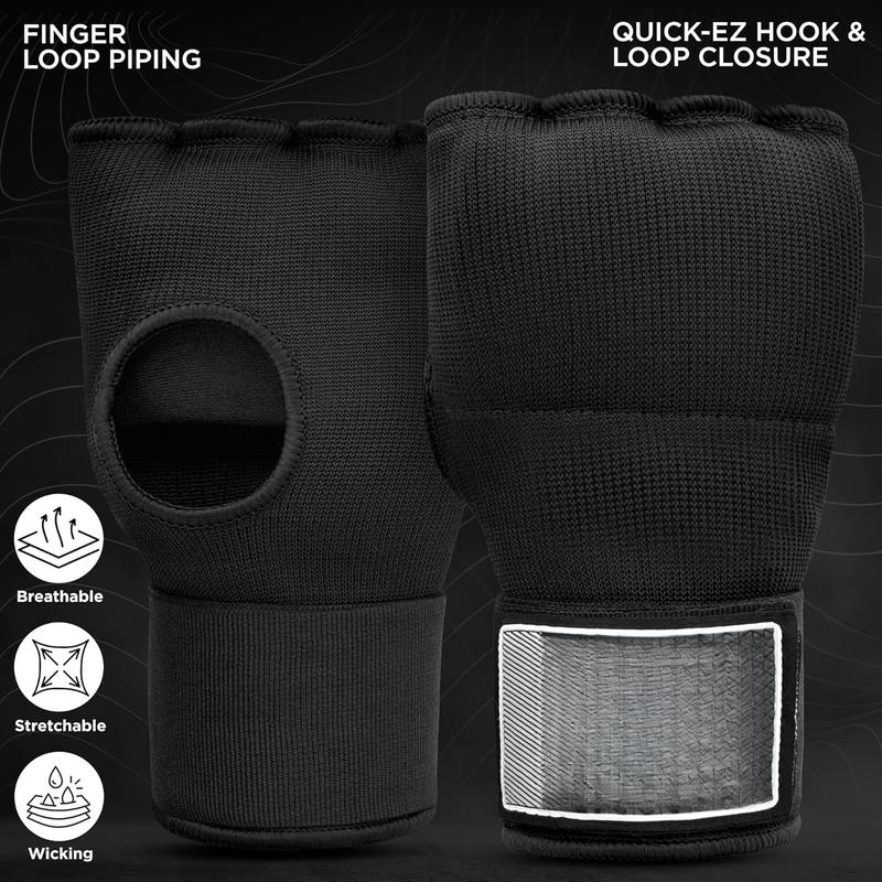 Gel Boxing Hand Wraps Inner Gloves Men Women, Quick 100cm Long Wrist Straps, Elasticated Padded Fist Under Mitts Protection, Muay Thai MMA Kickboxing Martial Arts Punching Training Bandages