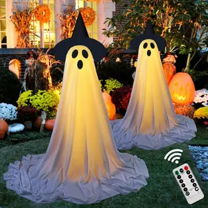 2 PACK 62" Light Up Ghost Halloween Decor - Indoor Outdoor Halloween Fall Decorations with Remote Control for Spooky Charm