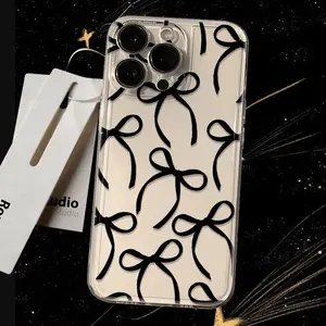 Black Ribbon Bow Light Luxury Transparent Soft Phone Case