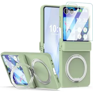 Samsung Galaxy Z Flip 7 Case Magnetic with Hinge Protection& Screen Protector & Kickstand [Compatible with MagSafe],Slim Protective Phone Case Cover for Z Flip 7 - Light Green